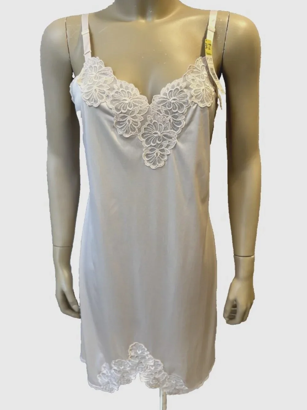 VTG Shadowline Dress Slip NEW w/Tags Peek-A-Boo Lace Sz 34 Mocha Beige 90's